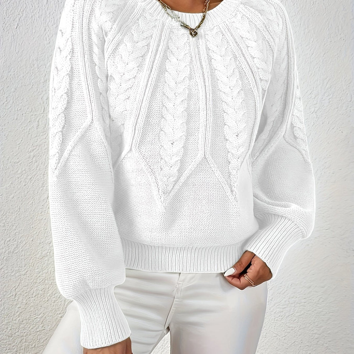 Women's Cropped Jumper with Cable-Knit Design and Ribbed Crew Neck – Casual, Everyday Wear