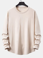 100% Cotton Long Sleeve Arc Hem T-Shirt for Everyday Wear