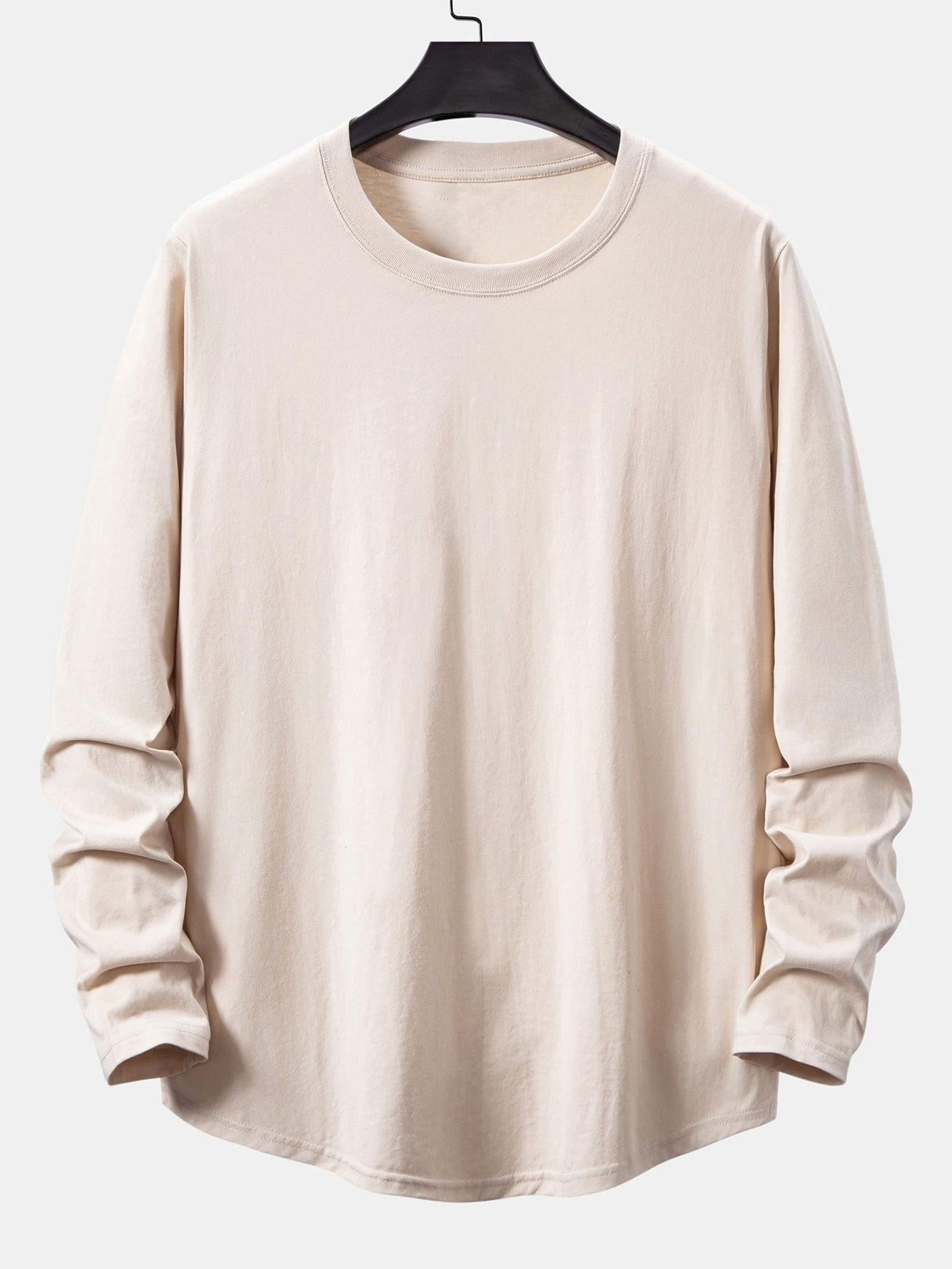 100% Cotton Long Sleeve Arc Hem T-Shirt for Everyday Wear