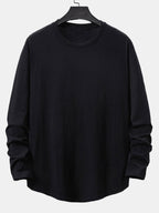 100% Cotton Long Sleeve Arc Hem T-Shirt for Everyday Wear