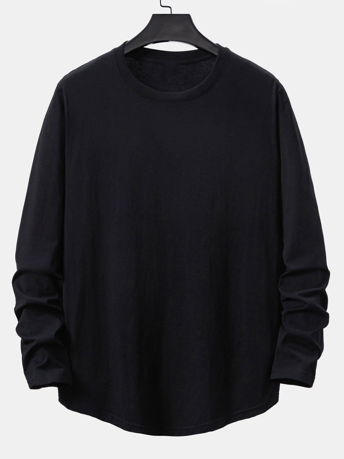 100% Cotton Long Sleeve Arc Hem T-Shirt for Everyday Wear