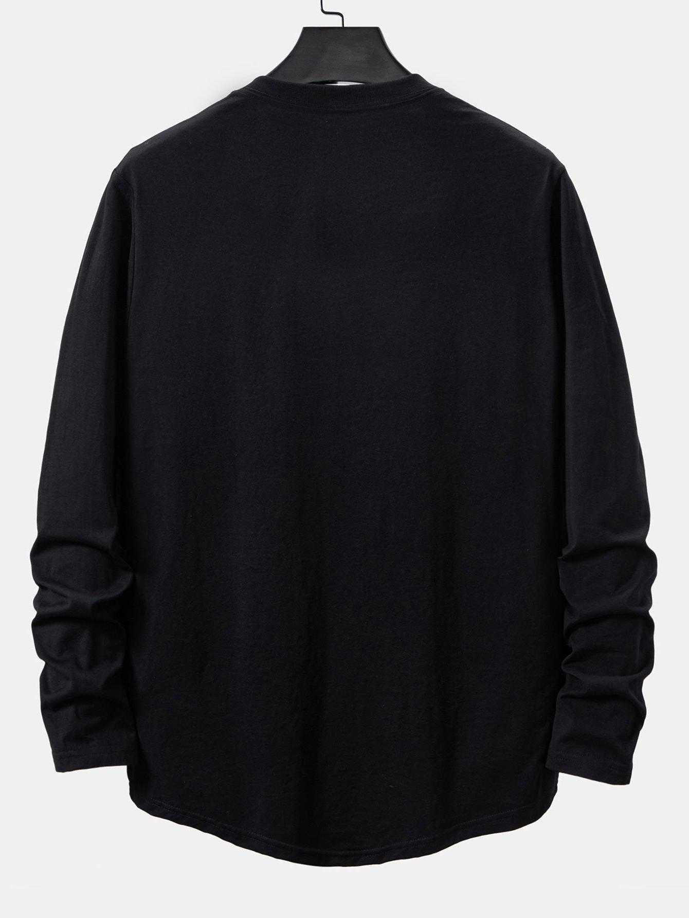 100% Cotton Long Sleeve Arc Hem T-Shirt for Everyday Wear