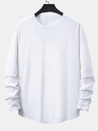 100% Cotton Long Sleeve Arc Hem T-Shirt for Everyday Wear