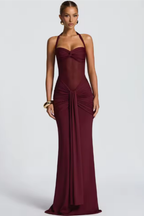 Halter Neck Ruched Maxi Dress for Women UK – Wedding Guest & Bridesmaid