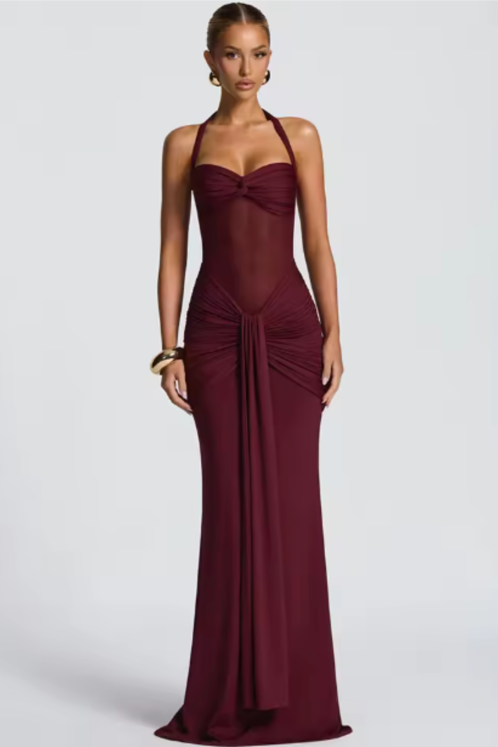 Halter Neck Ruched Maxi Dress for Women UK – Wedding Guest & Bridesmaid