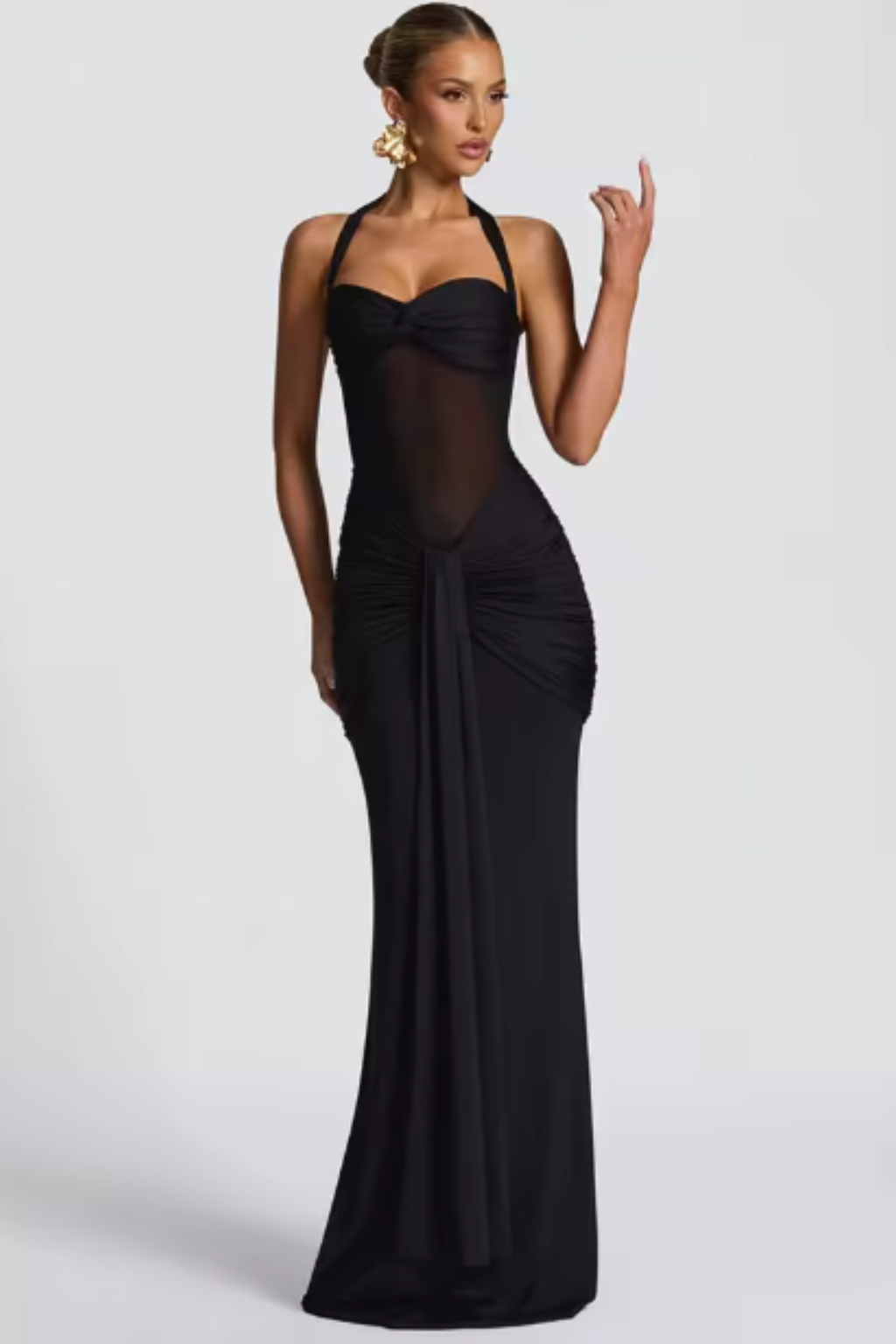 Halter Neck Ruched Maxi Dress for Women UK – Wedding Guest & Bridesmaid