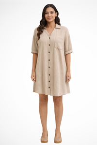 Cotton Blend Short Sleeve Midi Dress for Women UK – Wedding Guest Cocktail Dress & Formal Attire