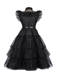 1950s Black Ruched Organza Halloween Dress – Costume Party, Vintage Style