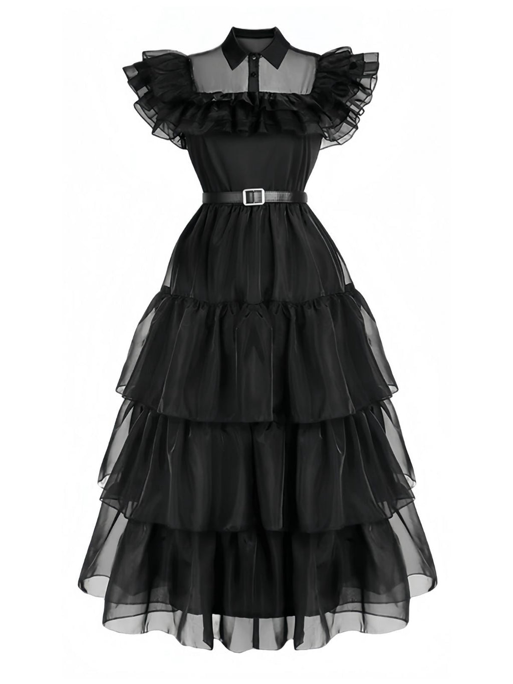 1950s Black Ruched Organza Halloween Dress – Costume Party, Vintage Style