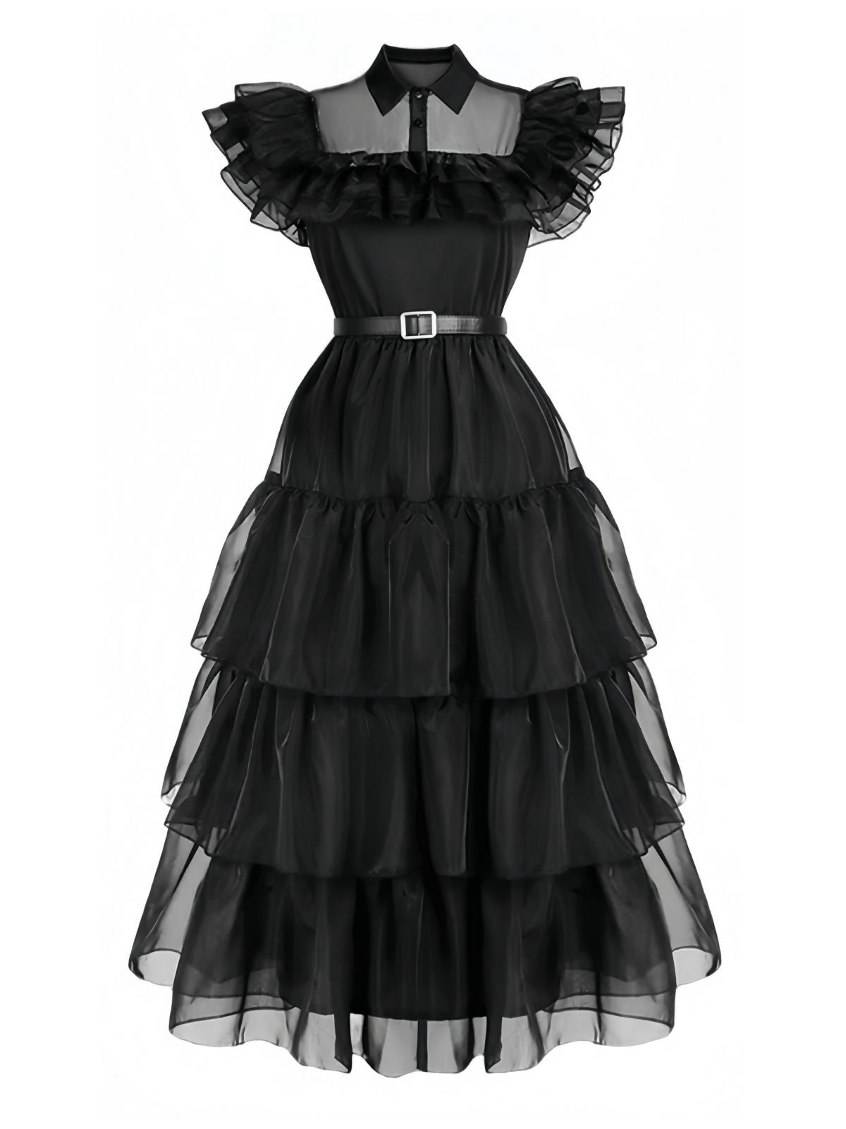 1950s Black Ruched Organza Halloween Dress – Costume Party, Vintage Style