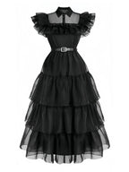 1950s Black Ruched Organza Halloween Dress – Costume Party, Vintage Style