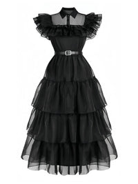 1950s Black Ruched Organza Halloween Dress – Costume Party, Vintage Style