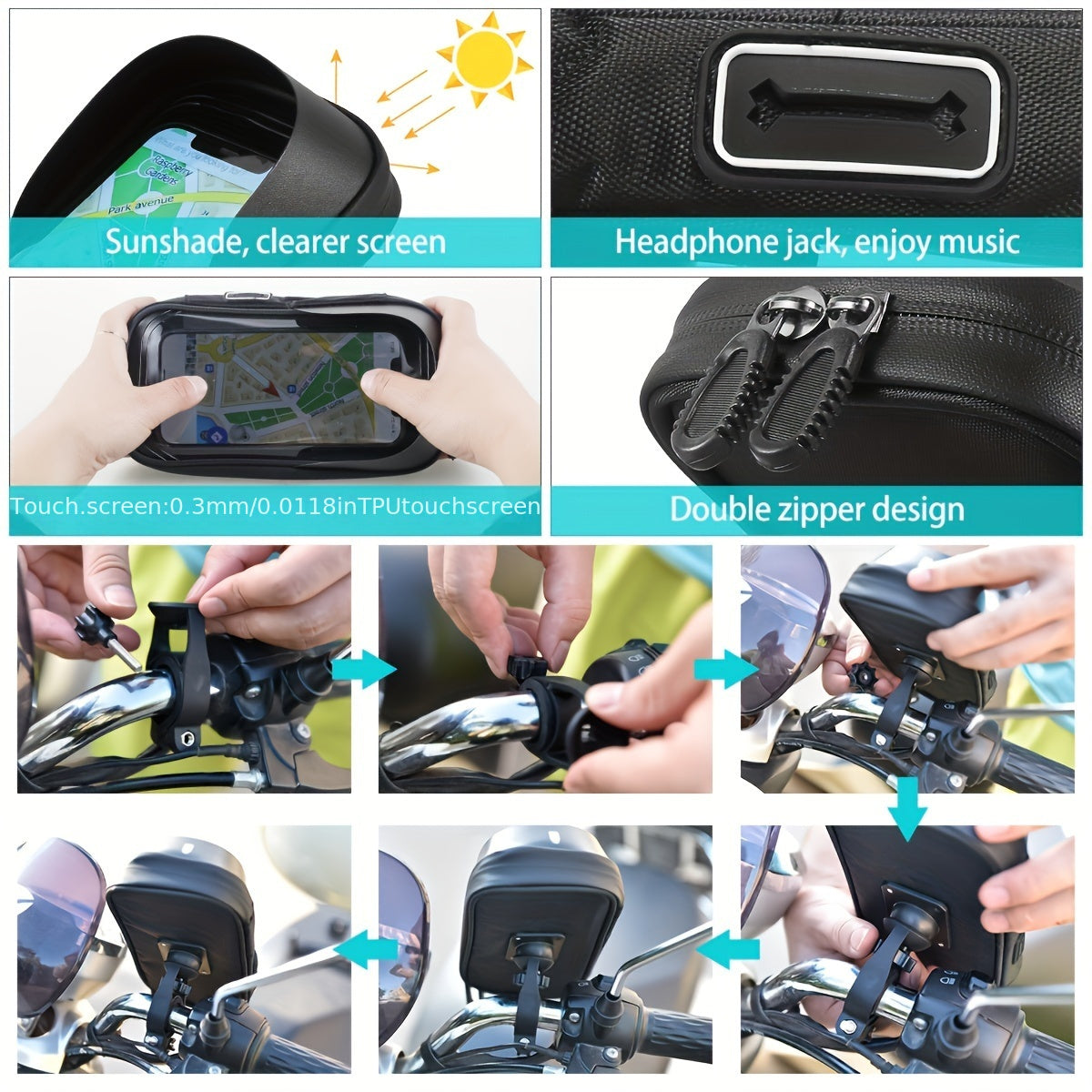 Waterproof Phone Holder for Bicycle and Motorcycle – Handlebar Bag with 360° Rotation