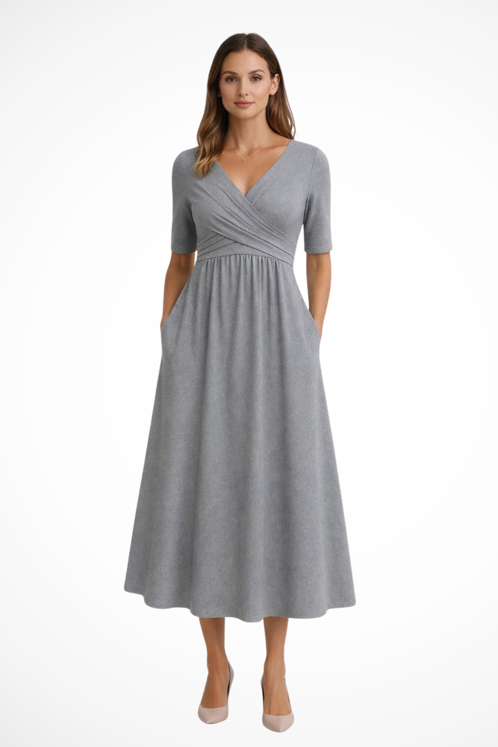 Short Sleeve Wrap Midi Dress for Women UK – Wedding Guest Cocktail Dress & Formal Attire