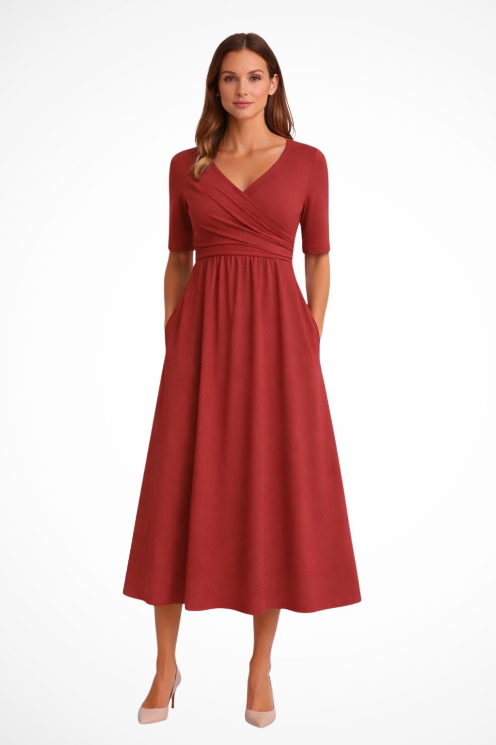 Short Sleeve Wrap Midi Dress for Women UK – Wedding Guest Cocktail Dress & Formal Attire