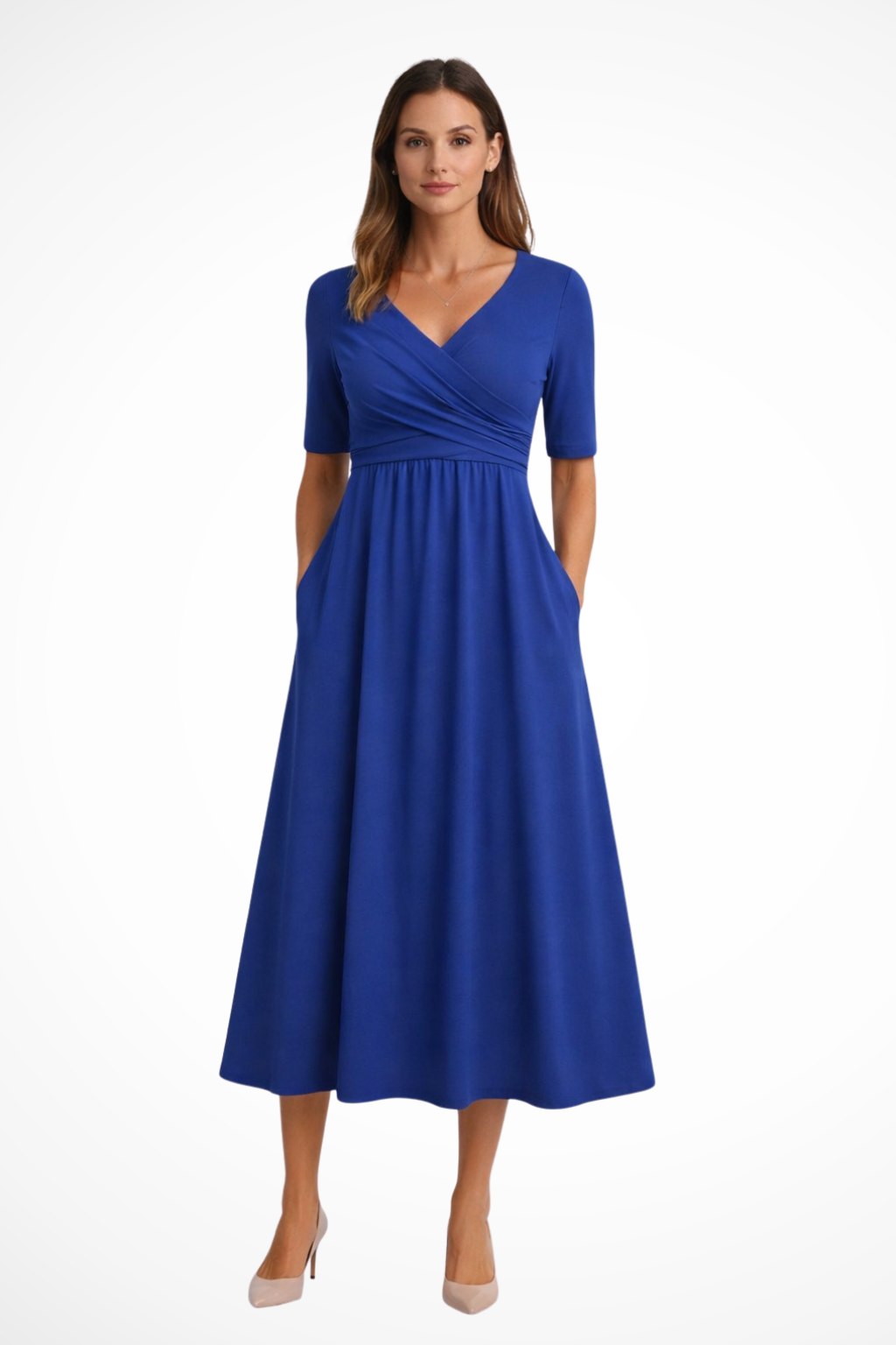 Short Sleeve Wrap Midi Dress for Women UK – Wedding Guest Cocktail Dress & Formal Attire