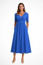 Short Sleeve Wrap Midi Dress for Women UK – Wedding Guest Cocktail Dress & Formal Attire