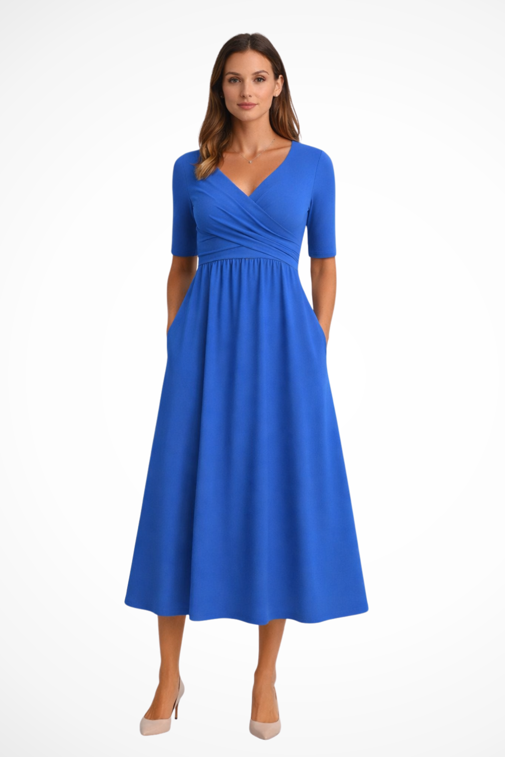 Short Sleeve Wrap Midi Dress for Women UK – Wedding Guest Cocktail Dress & Formal Attire