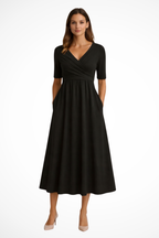 Short Sleeve Wrap Midi Dress for Women UK – Wedding Guest Cocktail Dress & Formal Attire