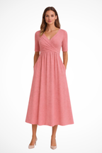 Short Sleeve Wrap Midi Dress for Women UK – Wedding Guest Cocktail Dress & Formal Attire