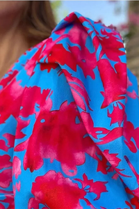 Blue & Red Puff Sleeve Midi Dress for Women UK – Wedding Guest Cocktail Dress & Formal Attire