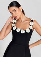 3D Floral Fit-and-Flare Mini Dress - Square Neck - Perfect for Casual Events