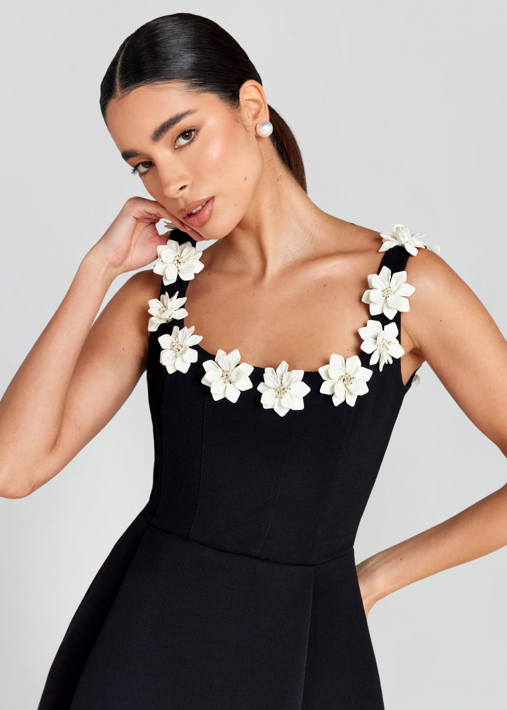 3D Floral Fit-and-Flare Mini Dress - Square Neck - Perfect for Casual Events