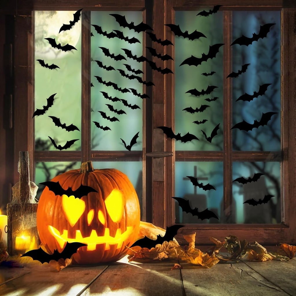 3D Wall Decorative Stickers in the Shape of Bats for Halloween with Foldable Wings, Ideal for Kids' Rooms and Bathrooms