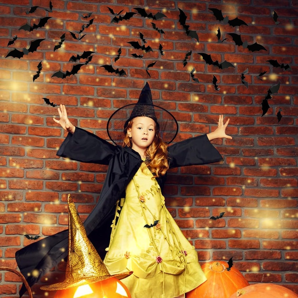 3D Wall Decorative Stickers in the Shape of Bats for Halloween with Foldable Wings, Ideal for Kids' Rooms and Bathrooms