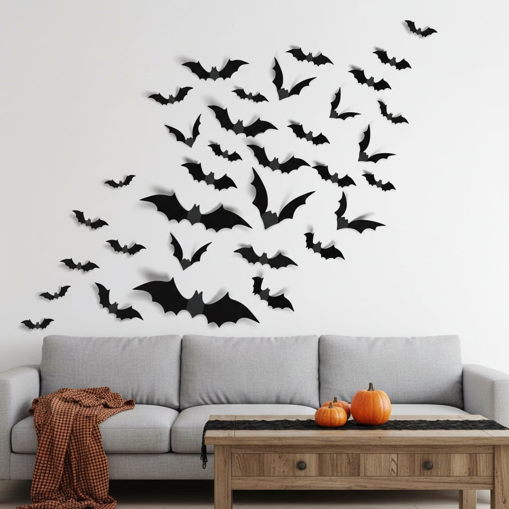 3D Wall Decorative Stickers in the Shape of Bats for Halloween with Foldable Wings, Ideal for Kids' Rooms and Bathrooms