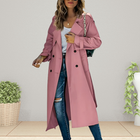 Women's Double-Breasted Trench Coat with Notched Collar – Office, Casual