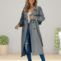 Women's Double-Breasted Trench Coat with Notched Collar – Office, Casual