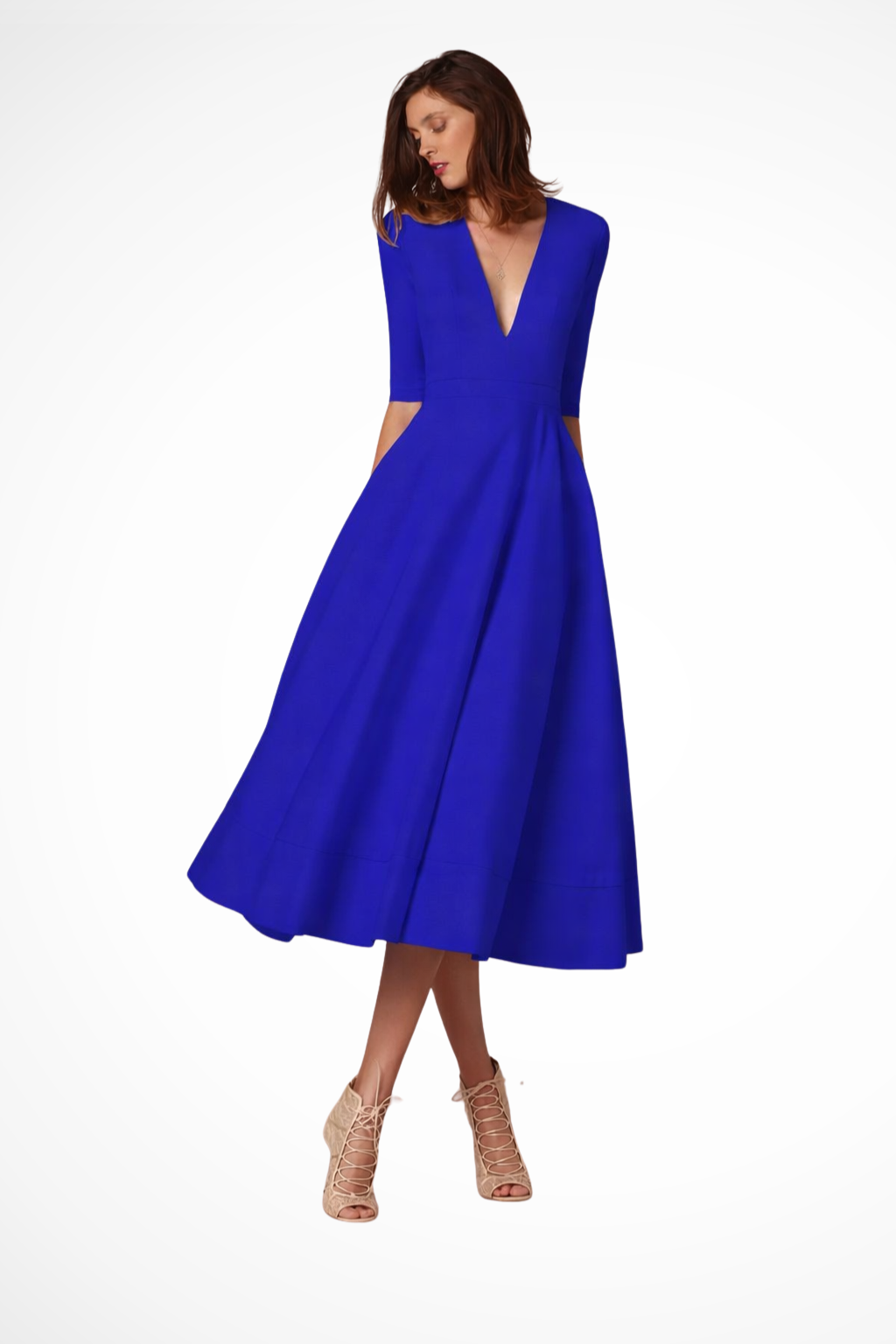 V-Neck Fitted Midi Dress for Women UK – Workwear Office Wear & Smart Casual