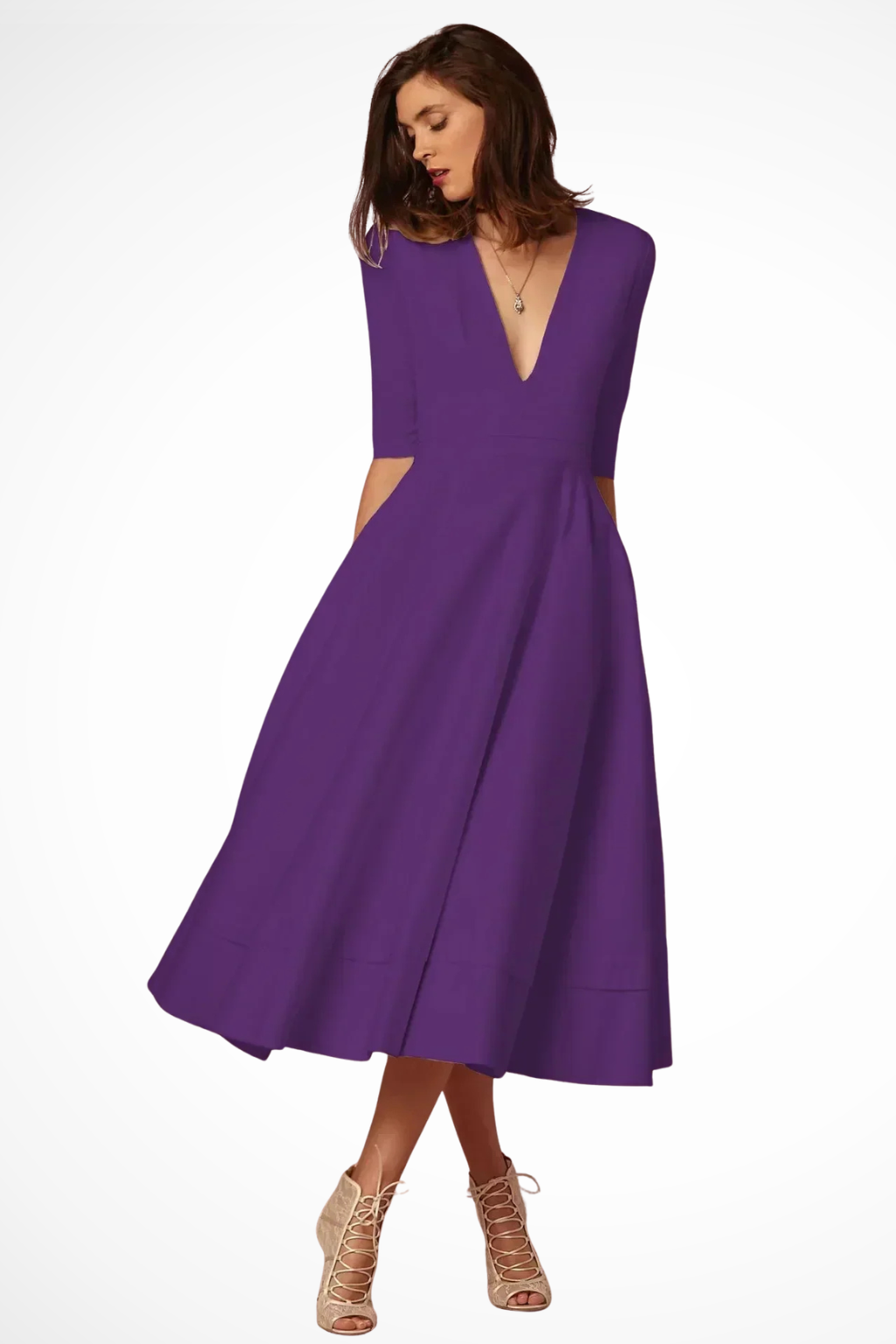 V-Neck Fitted Midi Dress for Women UK – Workwear Office Wear & Smart Casual