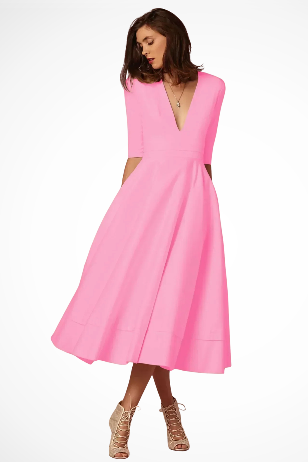 V-Neck Fitted Midi Dress for Women UK – Workwear Office Wear & Smart Casual