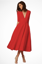 V-Neck Fitted Midi Dress for Women UK – Workwear Office Wear & Smart Casual