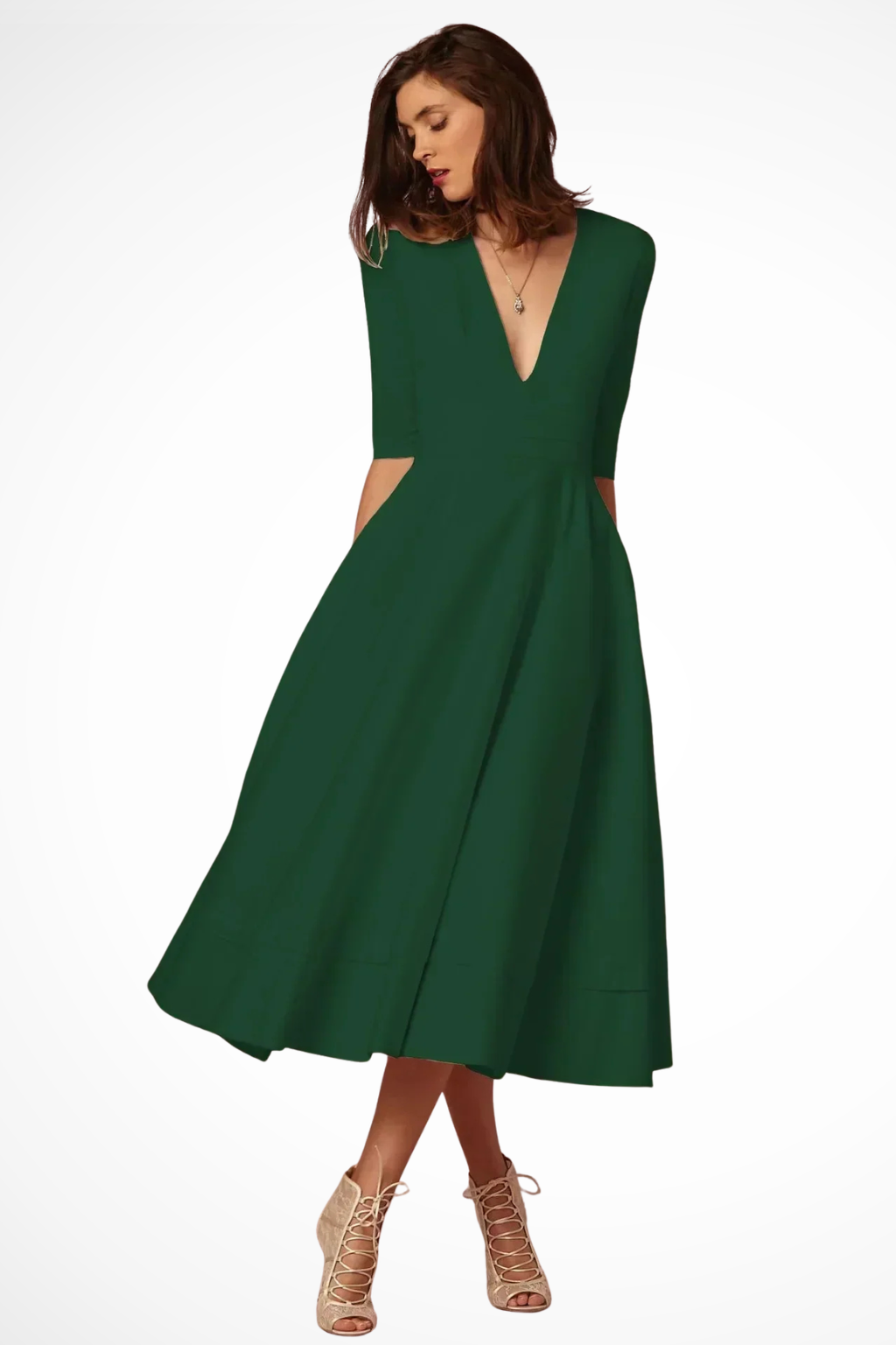 V-Neck Fitted Midi Dress for Women UK – Workwear Office Wear & Smart Casual