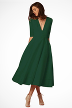 V-Neck Fitted Midi Dress for Women UK – Workwear Office Wear & Smart Casual