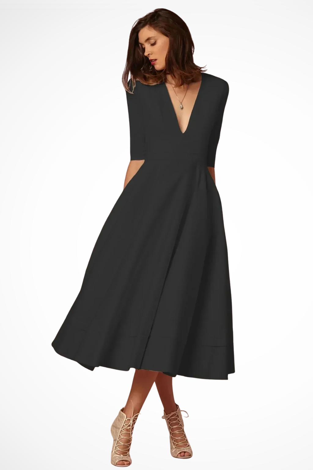 V-Neck Fitted Midi Dress for Women UK – Workwear Office Wear & Smart Casual