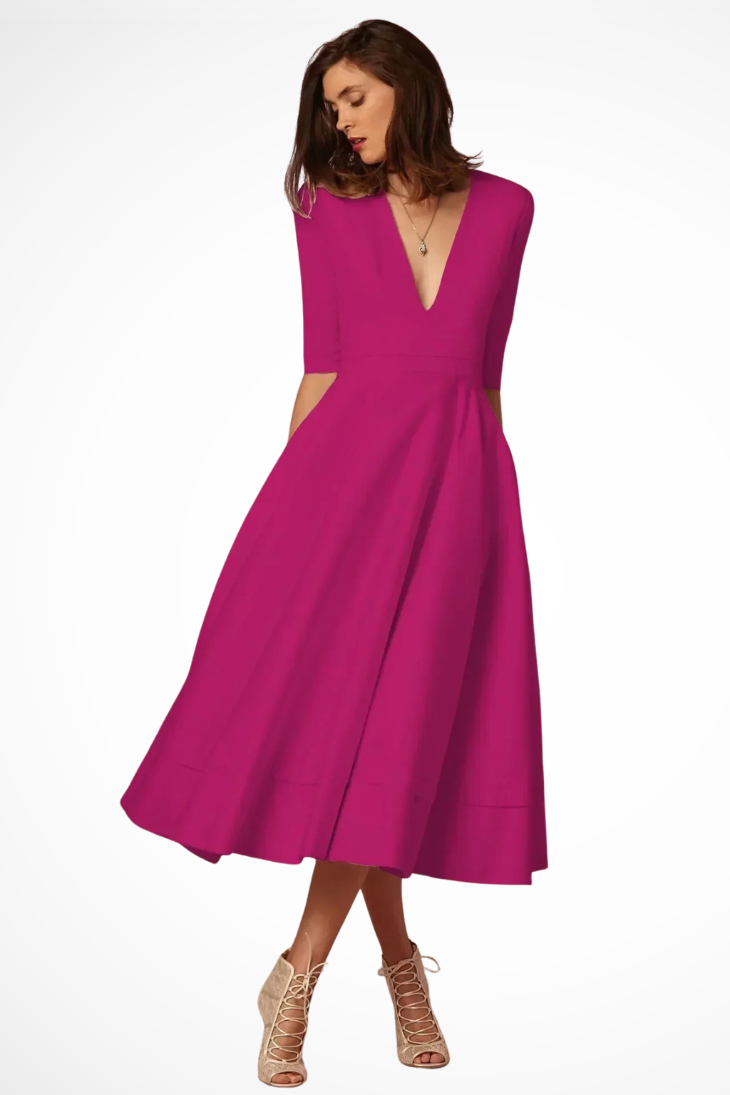V-Neck Fitted Midi Dress for Women UK – Workwear Office Wear & Smart Casual