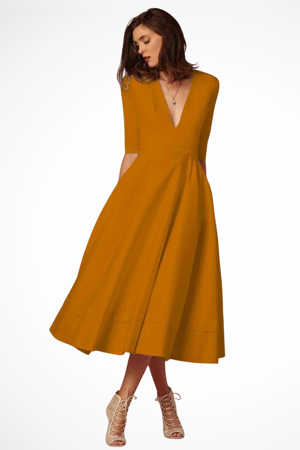 V-Neck Fitted Midi Dress for Women UK – Workwear Office Wear & Smart Casual