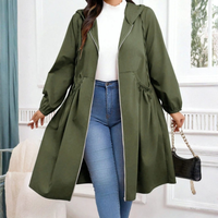 Casual Plus Size Hooded Coat with Drawstring and Zip-Up – Everyday Wear, Outdoor Activities