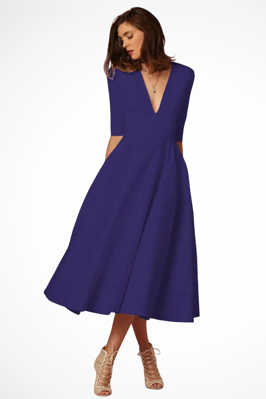 V-Neck Fitted Midi Dress for Women UK – Workwear Office Wear & Smart Casual