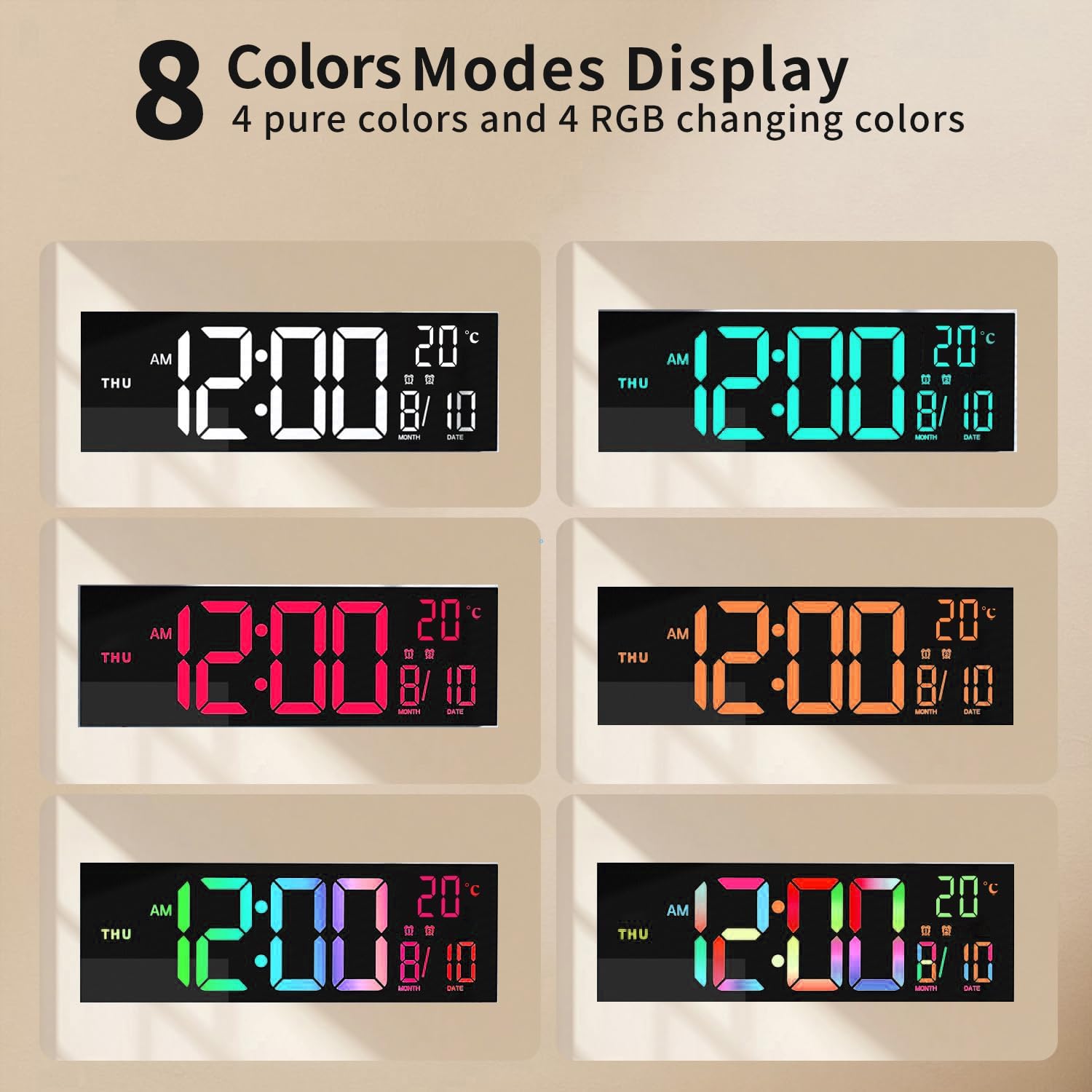 16-Inch RGB Digital Wall and Desk Clock with Remote – Home Office, Gift