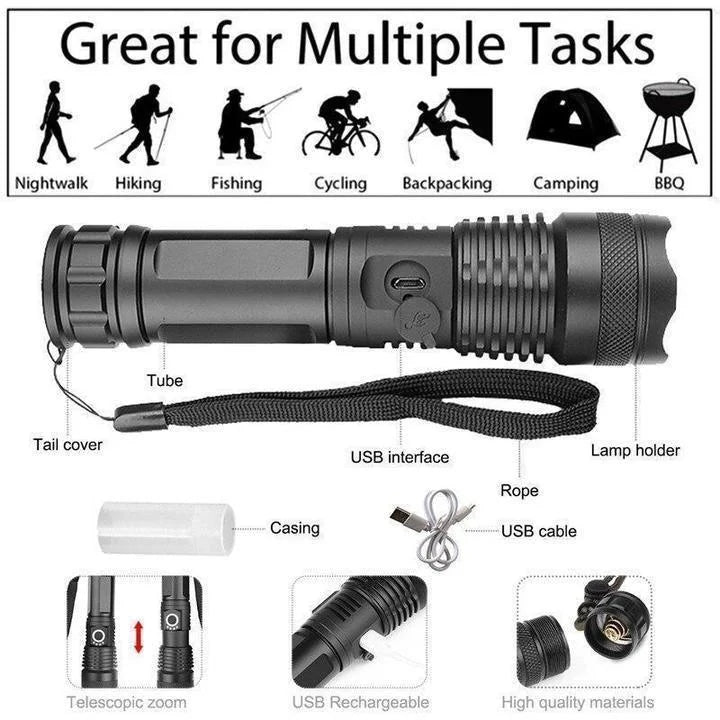 90000 Lumens Xhp50.2 Flashlight – Outdoor, Emergency Use