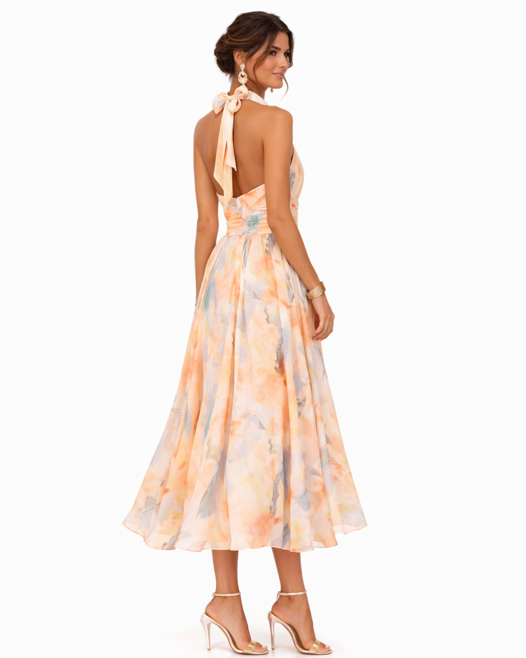 Aquarell Print Halter Neck Dress - Lightweight Summer Fashion for Women