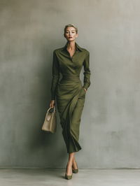 Army Green Cotton Blend Maxi Dress for Women - Casual Summer Wear