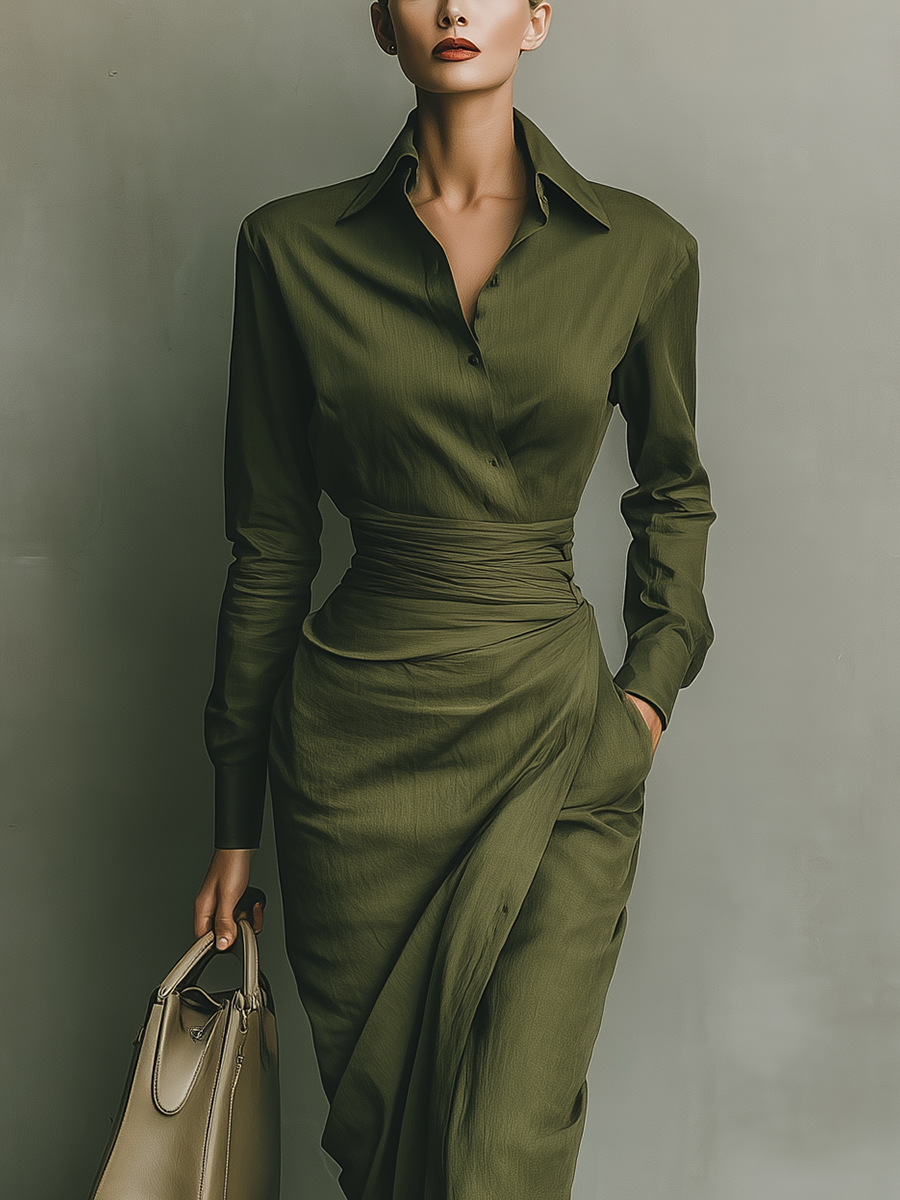 Army Green Cotton Blend Maxi Dress for Women - Casual Summer Wear