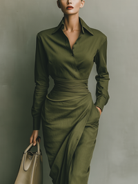 Army Green Cotton Blend Maxi Dress for Women - Casual Summer Wear