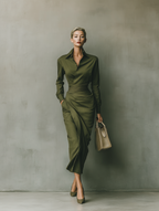 Army Green Cotton Blended Maxi Dress Women UK – Wedding Guest Garden Party Evening Gown, Cocktail